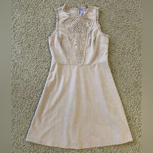 Francesca’s Collection Alya suede beige skater dress with embroidery detail, S